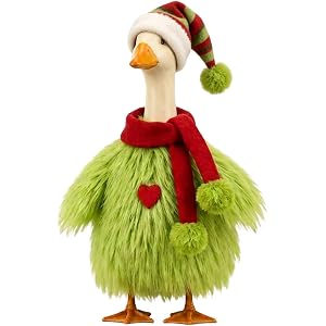 23 Inch Christmas Porch Goose Costume Green Monster Outfit | Fuzzy Fur Jumpsuit,Shawl, Bow Headband, Geese Holiday Clothes Se