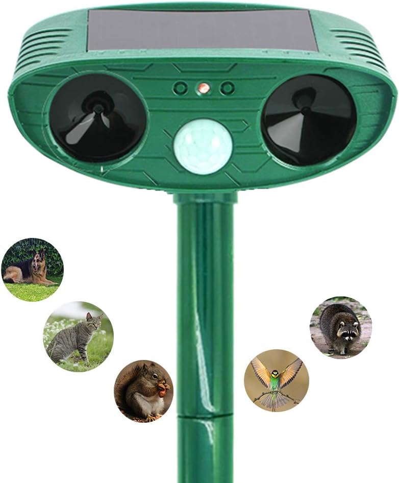 KaoXiYu Ultrasonic Animal Pest Repeller, Solar Powered Repellent with Red Flashing Lights and Ultrasonic Motion Sensor Outdoor Waterproof Farm Garden Yard Repellent, Skunks,Dog,Cats,Deer,Birds,etc.