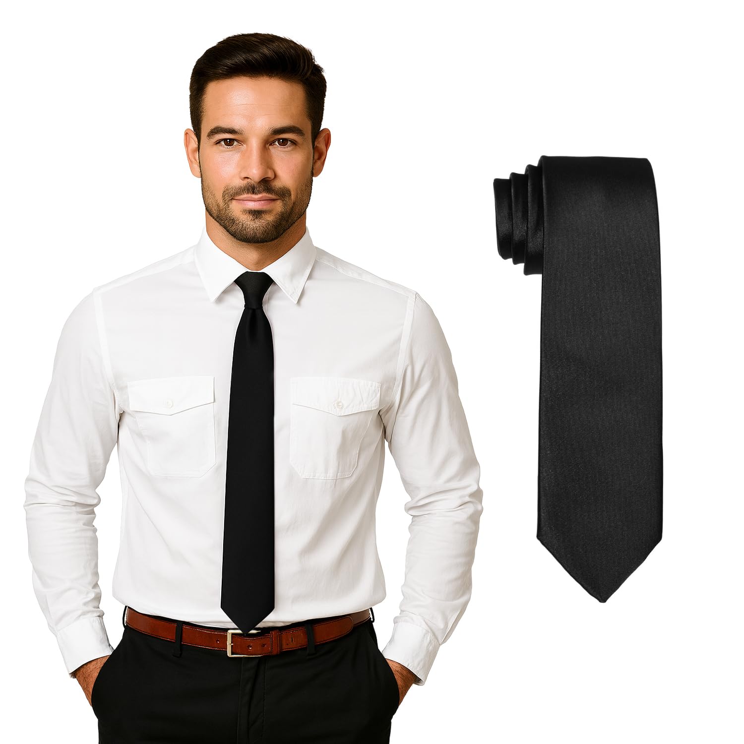 DonDon tie for men 7 cm classical handmade business tie black for the office or for festive events