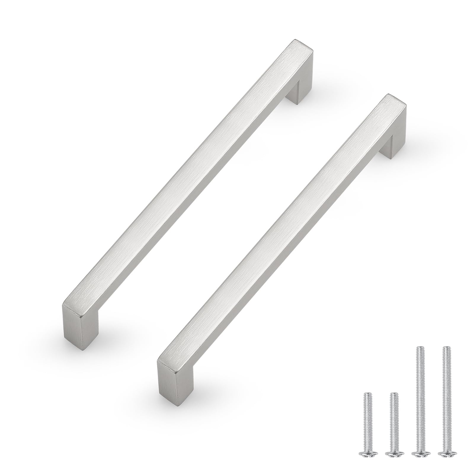 Probrico 12 Pack Hole Centers 6.25inch Stainless Steel Cabinet Pulls,Brushed Satin Nickel Kitchen Drawer Handles,Square Corner Bar Dresser Pull Handle 6.75inch Length Image