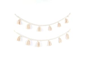 BlueMake 2 Pack Macrame Woven Tassel Garland Belly Basket Decorative Wall Hangings for Boho Home Decor,Nursey Room (Ivory)