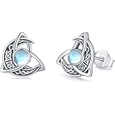 StoryMidir Celtic Moon Stud Earrings 925 Sterling Silver Crescent Earrings Celtic Knot Triangle Vintage Stud Earrings Good Luck irish gifts for women
