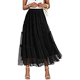 ZESICA Women's Tulle Maxi Skirt A-Line Flowy Ruffle Tiered Elastic High Waist 2026 Fall Trendy Midi Long Skirts