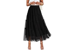 ZESICA Women's Tulle Maxi Skirt A-Line Flowy Ruffle Tiered Elastic High Waist 2025 Fall Trendy Midi Long Skirts