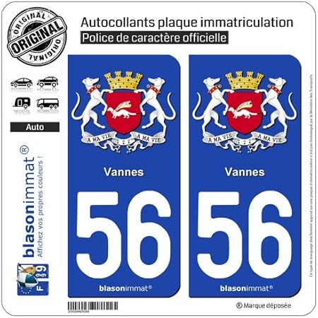 Amazon Fr Blasonimmat 2 Autocollants Plaque Immatriculation Auto 56 Vannes Armoiries