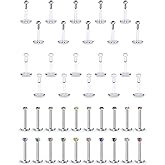 SCERRING 16G Lip Rings 6mm 8mm 10mm Acrylic & Stainless Steel Labret Monroe Lip Ring Tragus Rook Helix Earring Stud Piercing Jewelry with 2mm CZ 20-40PCS
