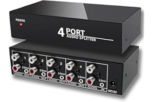 FlyroadUp 3.5mm Aux + RCA L/R Audio Splitter 1 in 4 Out Stereo Analog Audio Distributor Box