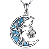VNRIOW Moon Pendant Necklaces for Women 925 Sterling Silver Vintage Crescent Pendant with Turquoise & 1.0 Ct Moissanite Birthday Jewelry Gifts for Women - 18 + 2 Inches