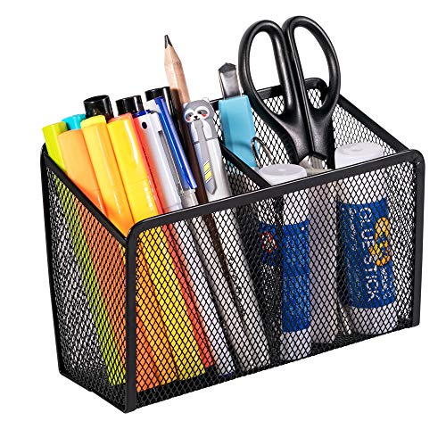 Magnetic Marker Holder, Magnetic Pencil Holder, Wellerly 2 Generous Compartments Magnetic Dry Erase Markers Mesh Pen Holder Storage Basket Organizer - Extra Strong Magnets for Whiteboard, Locker