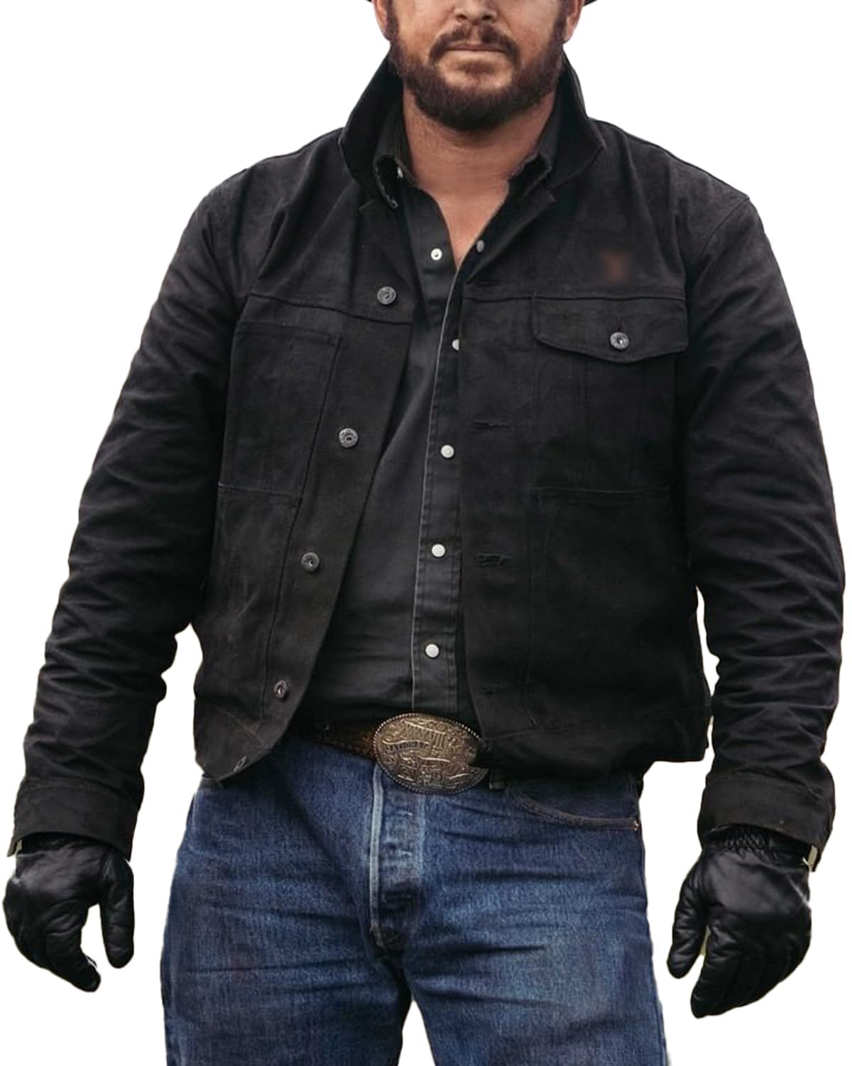 Photo 1 of Men’s Cole Hauser TV Series Rip Stone Wheeler Rench Style Stylish Black Cowboy Jacket-Be the Alpha in Your Pack (US, Alpha, Medium, Regular, Regular, Rip Wheeler Jacket)