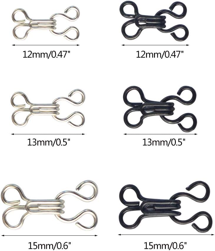 mifengdaer 60 Set Sewing Hooks 3 Sizes Metal Eyes Closure Bra Hooks Clothing Fasteners for Bra and Trousers Skirts Clothing Repair (Silver and Black) - Image 4
