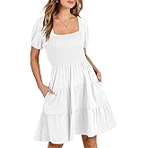 ANRABESS Womens 2026 Summer Casual Dress Square Neck Puff Sleeve Boho Beach Vacation Short Dress