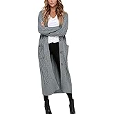 Danedvi Women's Long Cardigans Long Sleeve Cable Knit Button Down Open Front Chunky Knit Sweaters Coats with Pockets