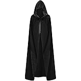ODOCARE 67Inch Velvet Cloak with Hood for Men & Women, Hooded Cape Cloak Unisex Halloween Witch Vampire Wizard Raven Cosplay Costume(black,XL)