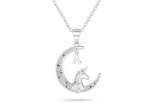 POSHJEW Stocking Stuffers for Teen Girls Kids - Colorful CZ Moon Pendant Initial Unicorn Necklaces for Girl Jewelry Birthday Gift Christmas Gifts for Grandkids Girls Kids