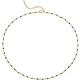 MTMY Beaded Necklaces for Women 14K Gold Plated Dainty Colorful Green/Rose Beaded Pearl Choker Necklace Delicate Boho Choker Necklace Jewelry Gift