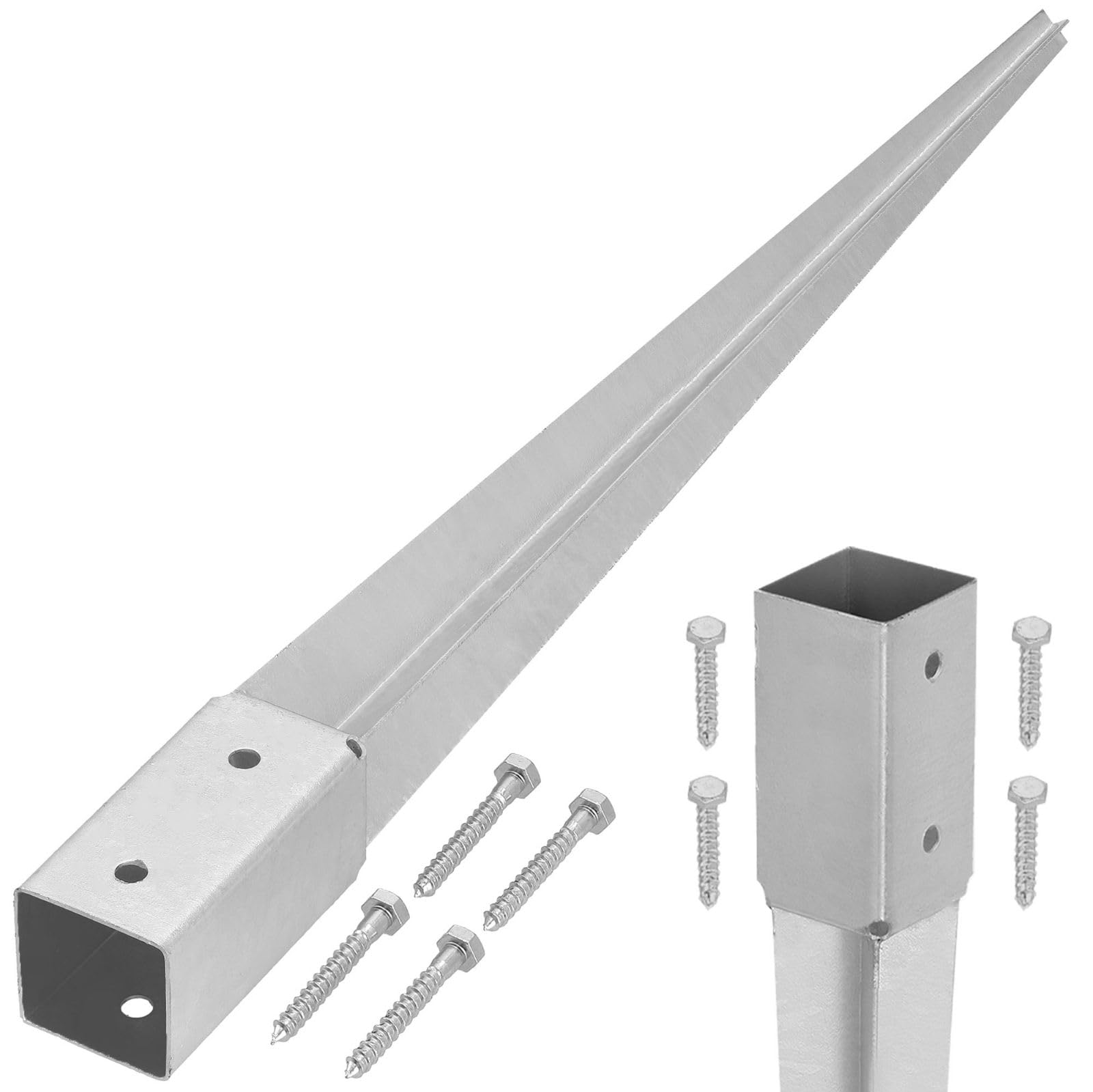 KOTARBAU® Ground Anchor - Post Spike - Galvanised Steel - 60 cm (23.62 in) - Silver - Ground Anchors Heavy Duty - 46 × 46 mm (1.81 × 1.81 in) - Post Brackets - Weather Resistant — image 1