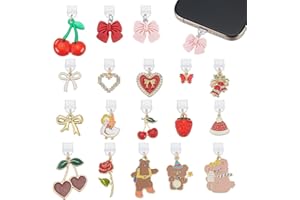 CRAFTYMELODY 18Pcs 18 Styles Phone Dust Plugs Mobile Dustproof Plugs Kindles Dust Plug Charms Bow Cherry Bear Heart Rose Phon