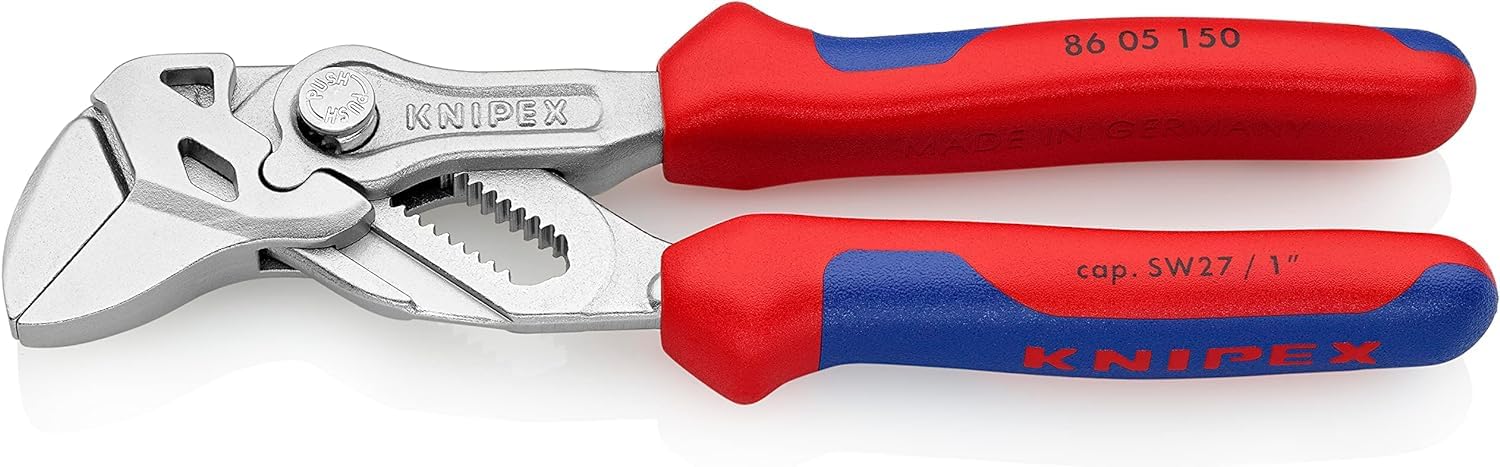 KNIPEX Pliers Wrench Pliers and a Wrench in a Single Tool Self-Service Card Chrome-Plated with Multi-Component Handles 150 mm, 86 05 150 SB