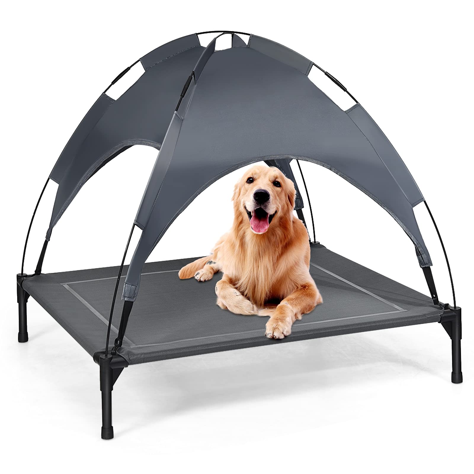 Maxmass Elevated Pet Cot, Cooling Raised Dog Bed with Detachable Canopy and Non-slip Feet, Portable Dogs Cats Bed for Indoor & Outdoor (XL)
