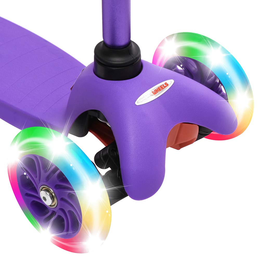 ChromeWheels Mini Scooter for Toddlers, Deluxe 3-Wheeled Scooters for Kids, 4 Adjustable Height Glider with Kick Scooters, Lean-to-Steer with LED Light-Up Wheels for Ages 3-6 Girls Boys