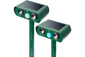 SSNMEI Solar Animal Repeller, 2 Pack Ultrasonic Animal Repeller Outdoor, Animal Deterrent Devices Repel Squirrel, Raccoon, Skunk, Fox, Deer, Waterproof with Motion Detector (Green)