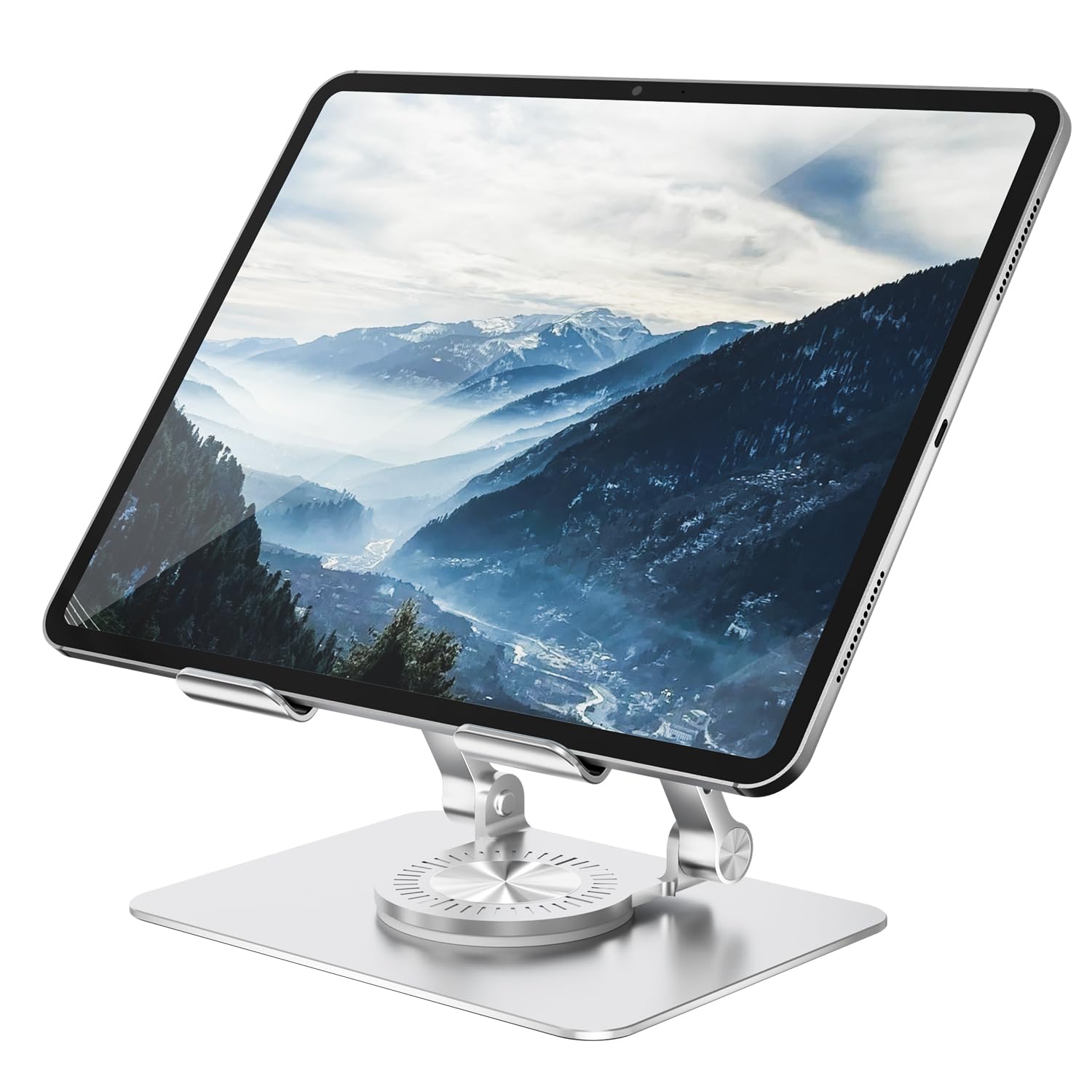 Photo 1 of Orlian Tablet Stand Adjustable with 360° Swivel Base Aluminum Tablet Stand Holder for iPad/Samsung/iPad Pro Air Mini/Galaxy/Switch, Sliver
