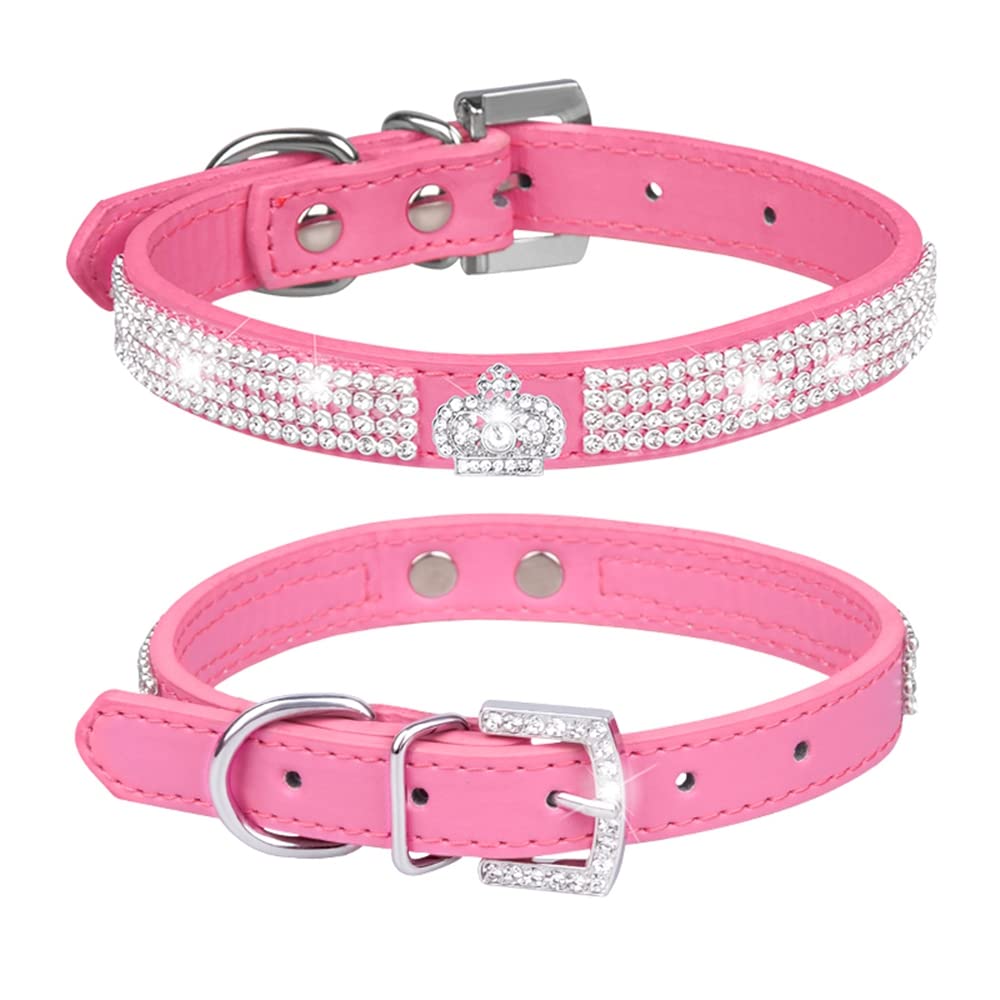 haoyueer Cute Dazzling Sparkling Elegant Fancy PU Leather Bling Rhinestone Crystal Jeweled Pet Cat Dog Puppy Collar … (S, Hot Pink-1) — image 1