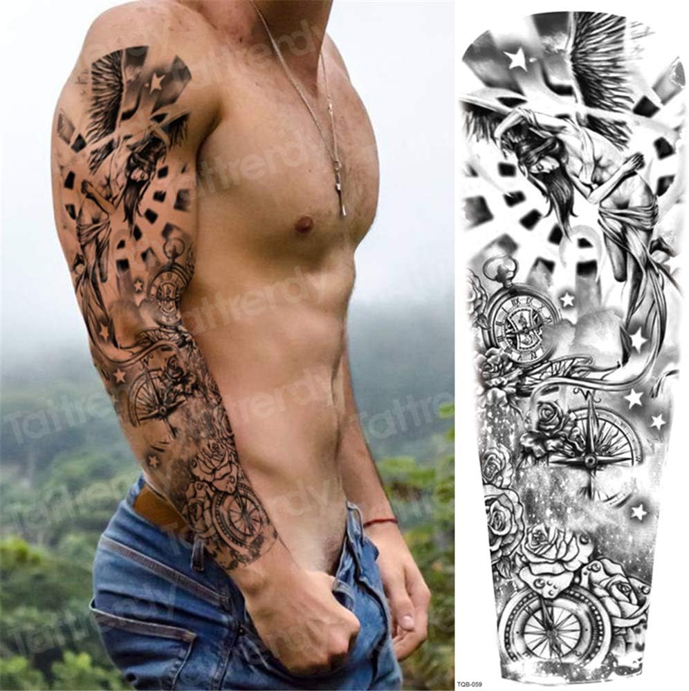 3Pcs-temporary tattoos for men robot arm sleeve tattoo mechanical waterproof tattoo large black stickers body tatoo transfer big 3Pcs-5