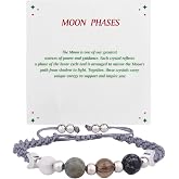 Mikovivi Natural Stone Bracelet, Adjustable Moon Phase Crystal Bead Bracelet Meditation Relaxation Jewelry with Card for Women Friends