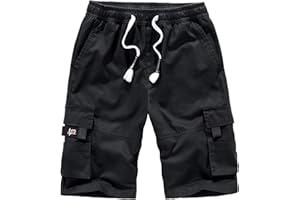 XinYangNi Men's Cargo Shorts Elastic Waist Relaxed Fit Cotton Casual Outdoor Lightweight Work Shorts Multi-Pockets