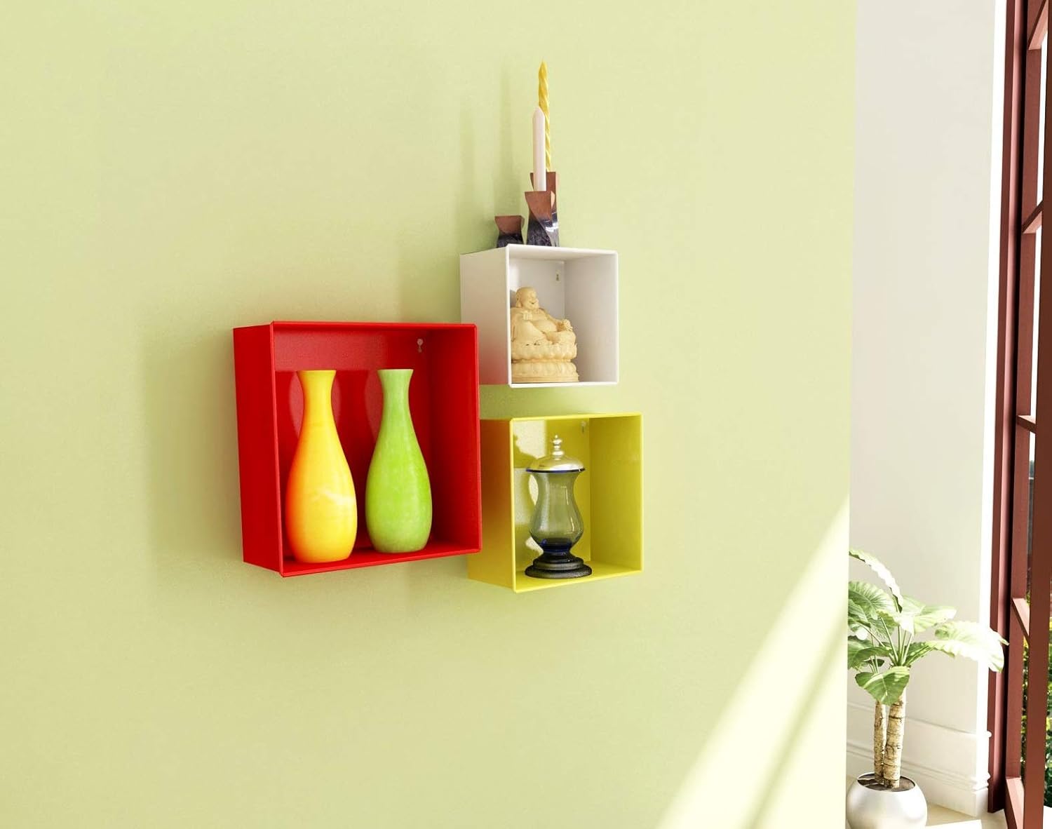 Home Sparkle Set of 3 Cube Wall Shelves Mild Steel (Multicolour