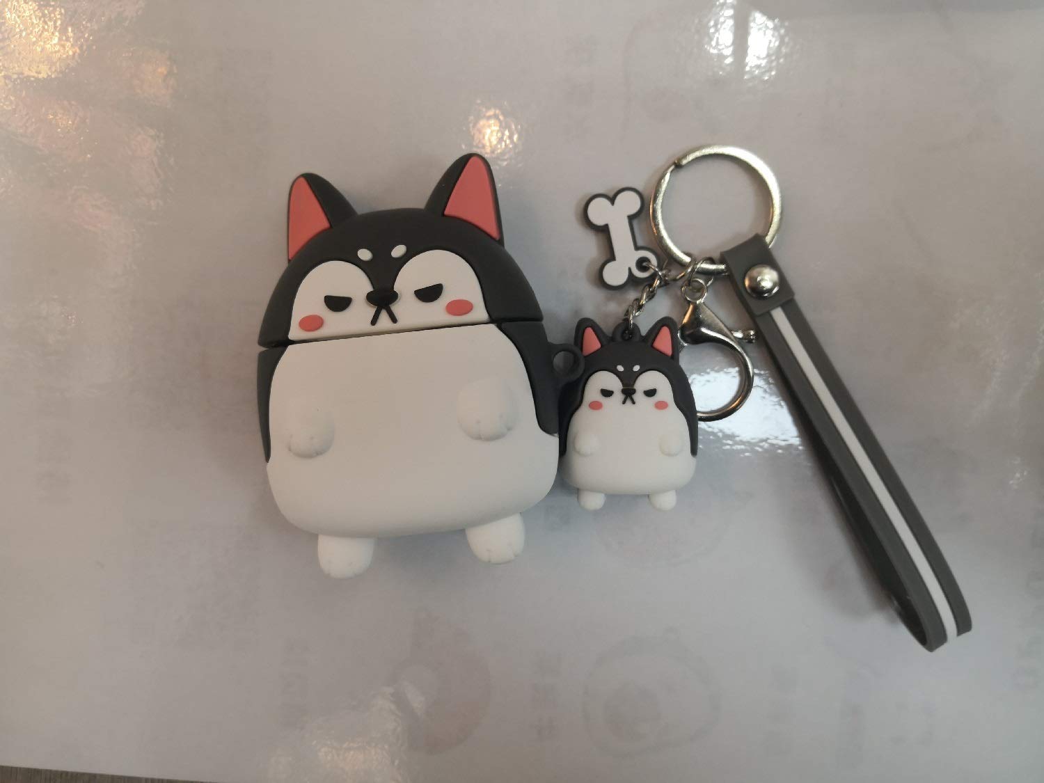 for Huawei Freebuds Pro/Freebuds 4 Freebuds 3 Charging Case Stereo Silicone Cover and Pendant Keychain Cut Pets (Freebuds 3,Pendant Corgi Grey)