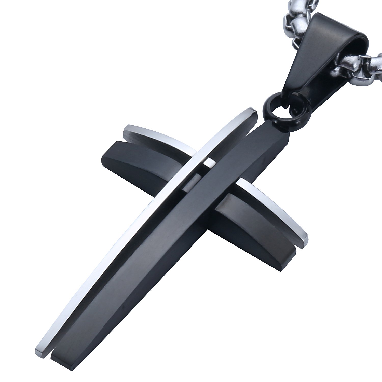 DonDon Men's Necklace 52 cm 20,5" with a Two-tone Cross Pendant Stainless Steel in Black Velvet Pouch