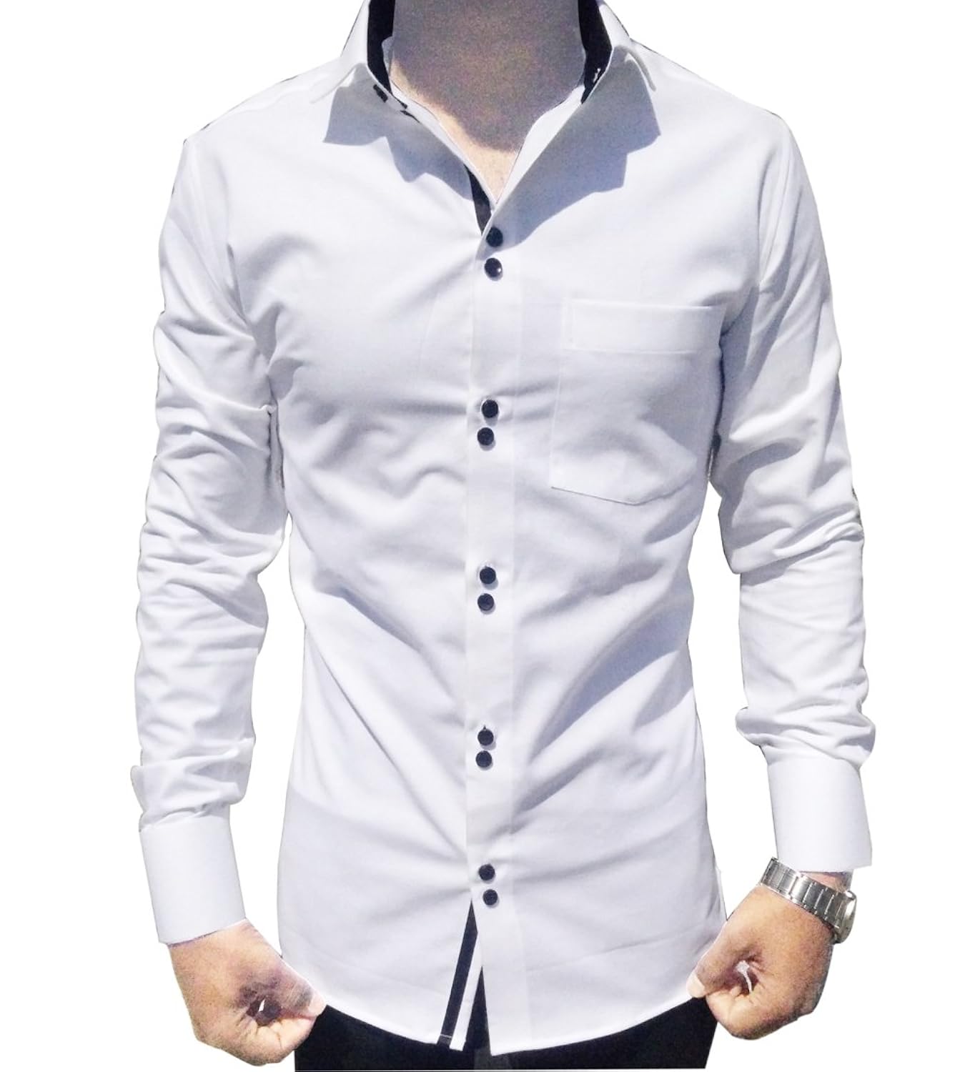 generic men's cotton long sleeves casual shirt (white)