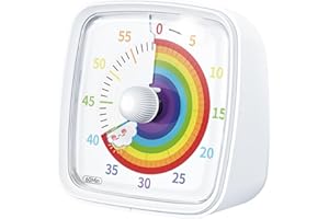 Ainowes 60-Minute Visual Timer with Night Light, Countdown Timer for Classroom Home Kitchen Office, Pomodoro Timer with Rainbow Pattern for Kids and Adults (White)