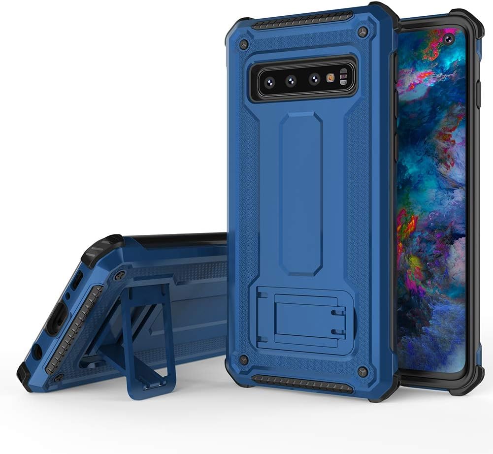 QLOA Multifunctional case for Samsung Galaxy S10 Plus case, Hard PC Soft Bumper Horizontal Stand Protective Cover for Galaxy S10 Plus-Blue
