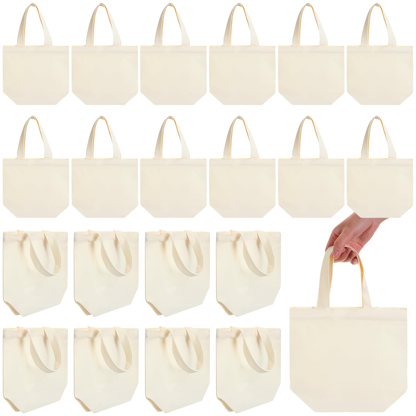 Photo 1 of 24 Pcs Mini Canvas Tote Bags Small Tote Bags Bulk Reusable Gift with Handles for Crafts DIY Grocery, 9 x 8 x 4 Inches(Beige)