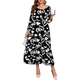 LARACE 3/4 Sleeve Dresses for Women Plus Size Casual Long Maxi Fall Winter Dress with Pockets