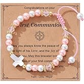 AULSIEY Cross Pearl Bracelet, First Communion Gifts, Baptism, Easter Gifts for Teen Girls, Faith Christian Religious Bracelet for Girls