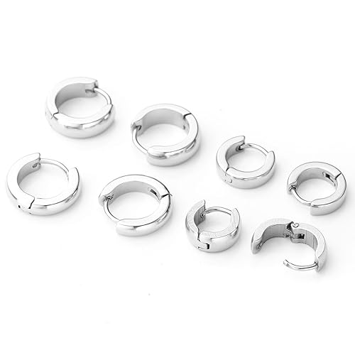 Zysta Schmuck 4 Paare 7-9mm 18G Herren Damen Huggie Ohrringe Creolen Piercingset aus Chirurgenstahl Ohrstecker Ohrpiercing Pi