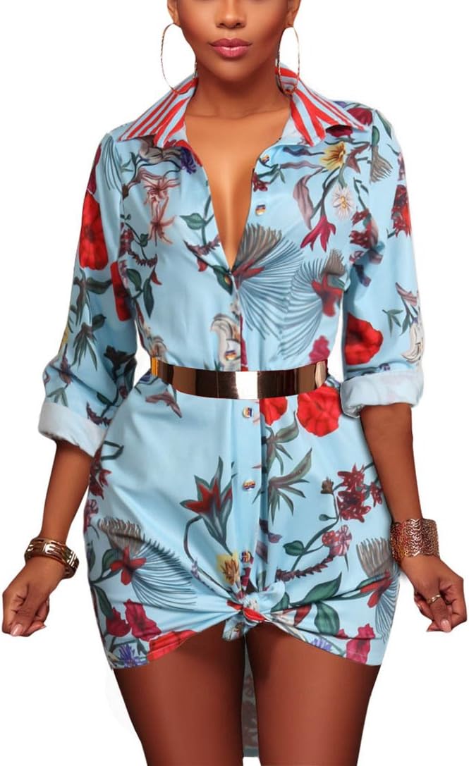 Speedle Women's Lapel Button Down Retro Long Sleeve Blouse Floral Print Party Top Shirt