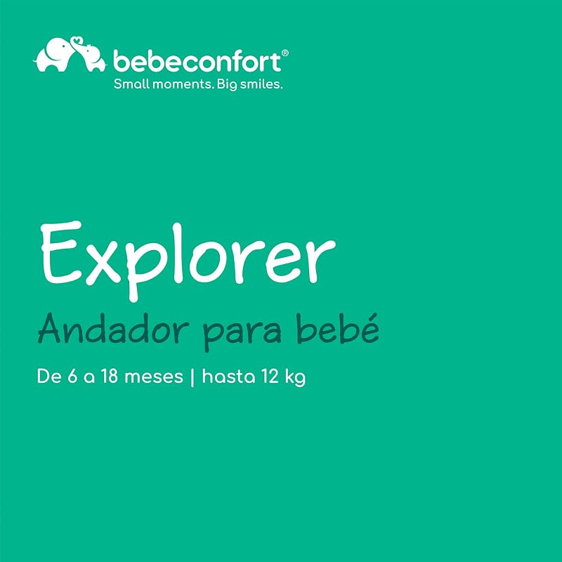 Explorer, Andador bebé, Primeros pasos, 3 alturas regulables, Centro de actividades con 12 melodías, Asiento acolchado, Base antivuelco, Para niños 6 meses – 12 kg, Grey Mist