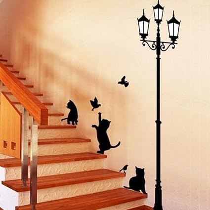 Decals Design Ancient Lamp and Cats Wall Sticker (PVC Vinyl, 90 cm x 30 cm, Black)