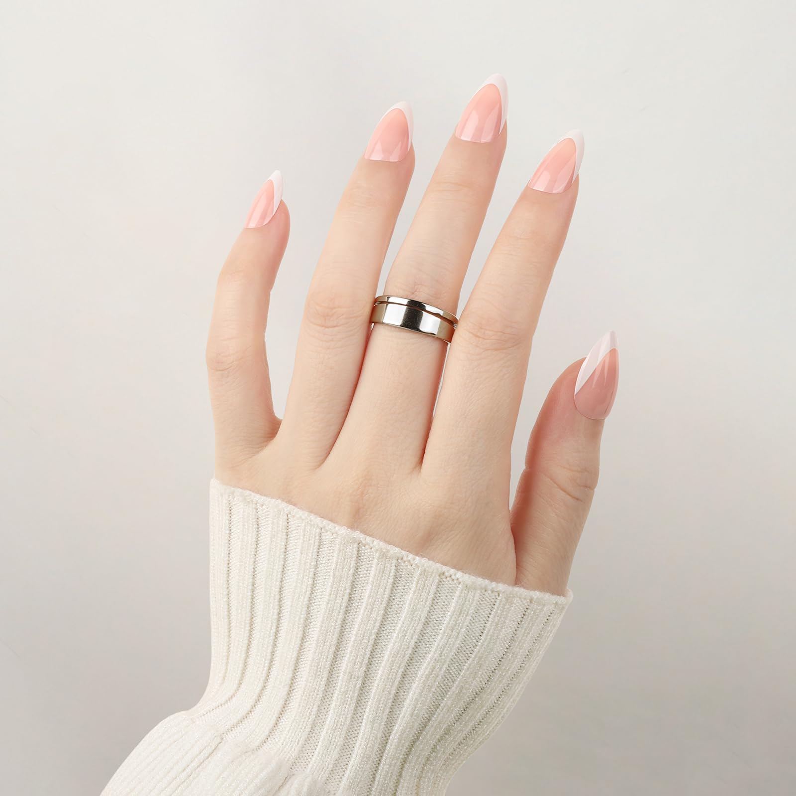 Teenitor Press on Nails Short, Almond Press on Nails French Tip Black, Glue on Nails Short Press Ons, Press on Nail Kit Coffin Press on Nails, Short French Tip Press on Nails Medium Press on Nails - Image 9