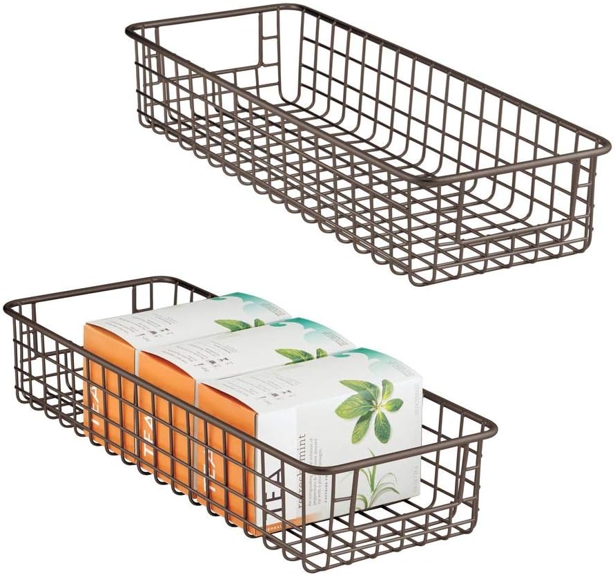 Amazon Com Mdesign Household Wire Drawer Organizer Tray Storage Organizer Bin Basket Built In Handles For Kitchen Cabinets Drawers Pantry Closet Bedroom Bathroom 16 X 6 X 3 2 Pack
