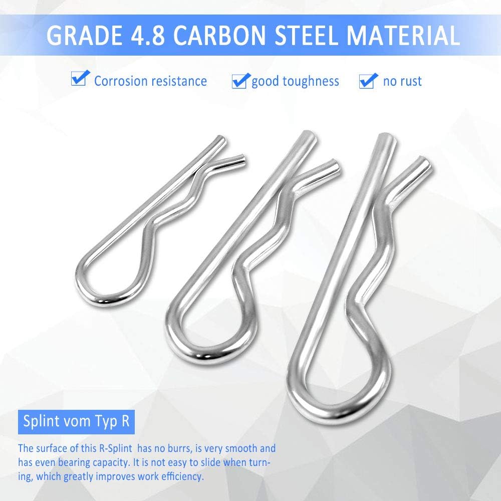 180Pcs Hitch Pin Clips Cotter Pin Assortment, R Cotter Pin, Spring