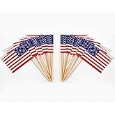 CYPS 100 Pcs USA American Flag US Toothpick Flags, Small Mini Stick Cupcake Toppers US Flags,4th of July,Veterans Day,Country Picks Party Decoration Celebration Cocktail Food Bar Cake Flags