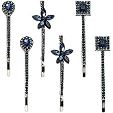 6 Pieces/3 Pairs Vintage Blue Rhinestone Hair Pins 2.4" Side Clips Sapphire Decorative Bobby Pins Navy Blue Hair Clip Wedding Flower Butterfly Hair Barrettes Hair Accessories for Women Girls