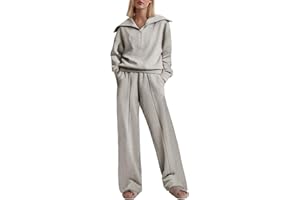 Aleumdr Two Piece Outfits Half Zip Sweatshirt Sweatsuit Lounge Sets for Women Matching Set Wide Leg Sweatpant Tracksuit
